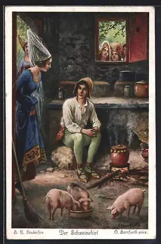 Künstler-AK Oskar Herrfurth: Der Schweinehirt Nr. 3: Da ging der Prinz als Schweinehirt...