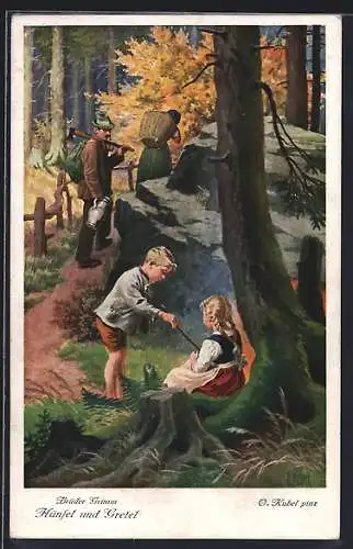 Künstler-AK Otto Kubel: Hänsel und Gretel werden von den Eltern ausgesetzt