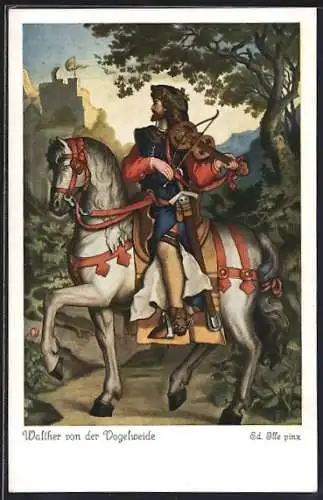 AK Walther von der Vogelheide, Ritter mit Geige zu Pferd