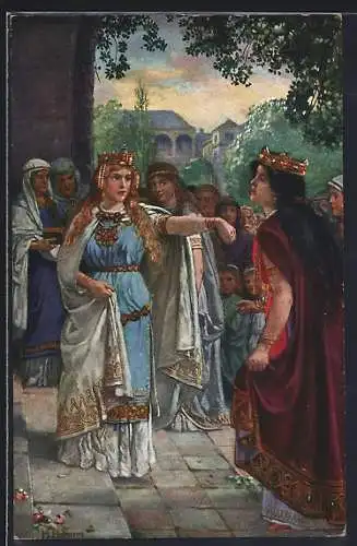 Künstler-AK Heinrich Hoffmann: Krienhild präsentiert den Ring