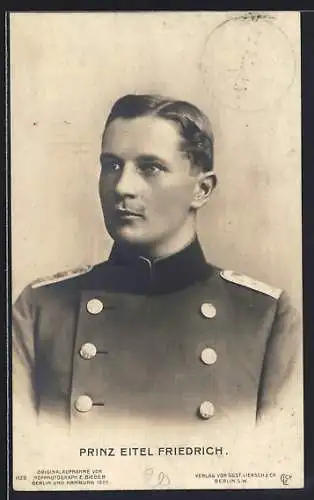 AK Porträt Prinz Eitel Friedrich von Preussen in Uniform