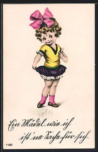 AK Ein Mädel..., Kleines Mädchen mit Schleife