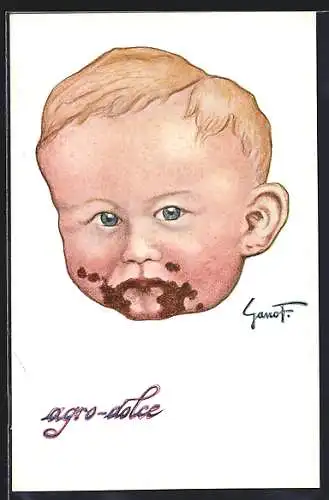 AK Knabenkopf mit Schokoladenresten am Mund