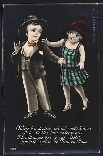 AK Kleines Paar beim Flirt