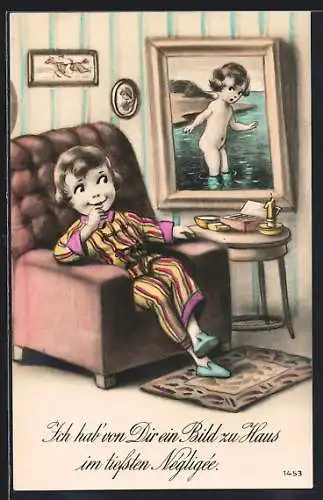 AK Ich hab von Dir ein Bild..., Kleiner Junggeselle mit Aktbild an der Wand