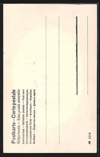 AK Mädchen mit Topfblumen, als Geschenk verpackt