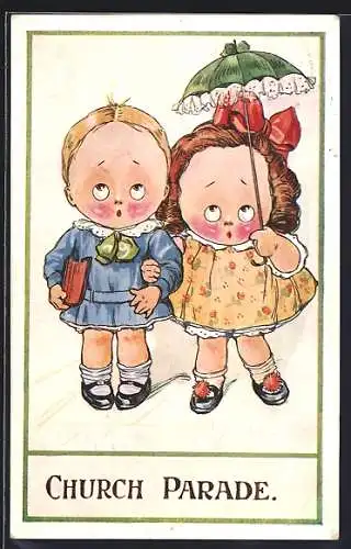 AK Kleines Paar beim Kirchgang