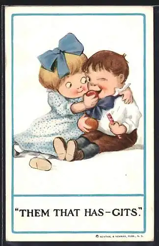 AK Kleine Dame füttert kleinen Kavalier mit Leckereien