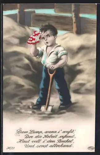 AK Kleiner Bauarbeiter hadert mit der Arbeit