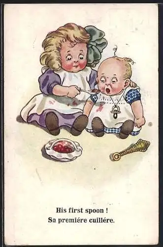 AK His first spoon!