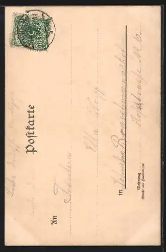 Lithographie Kind mit blondem Haar vor blauem Sternenhimmel