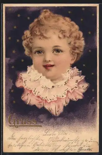 AK Kindergesicht vor Sternenhimmel