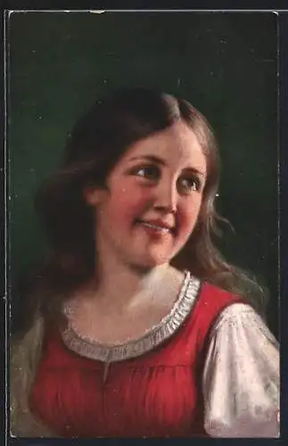 AK Mädchen im Dirndl mit offenen Haaren