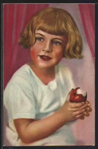 AK Mädchen mit angebissenem Apfel in der Hand