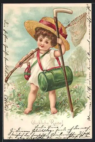 AK Kleiner Forscher mit Schmetterlingsnetz