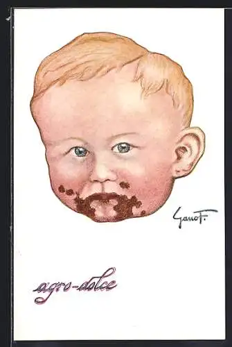 AK Knabenkopf mit Schokoladenresten im Gesicht