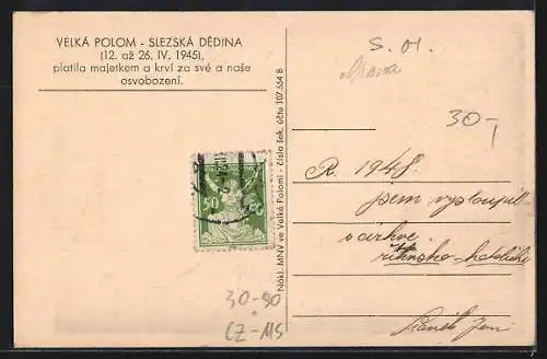 AK Velka Polom, Slezska Dedina 1945, zerstörte Gebäude