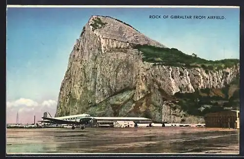 AK Gibraltar, Rock of Gibraltar from airfield, aircraft on runway