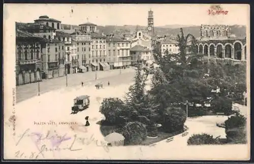 AK Verona, Piazza Vitt. Emanule, Pferdebahn