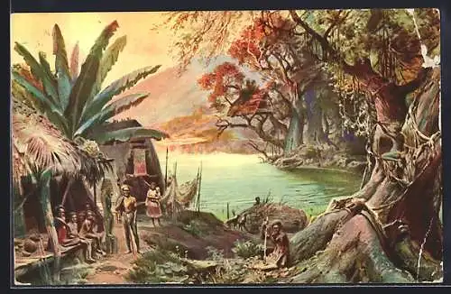 Künstler-AK Neuguinea, Pomonahafen