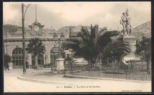 AK Toulon, La Gare et les Jardins