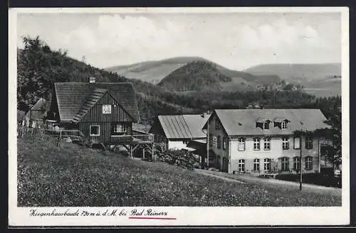 AK Bad Reinerz, Ziegenhausbaude mit Bergpanorama