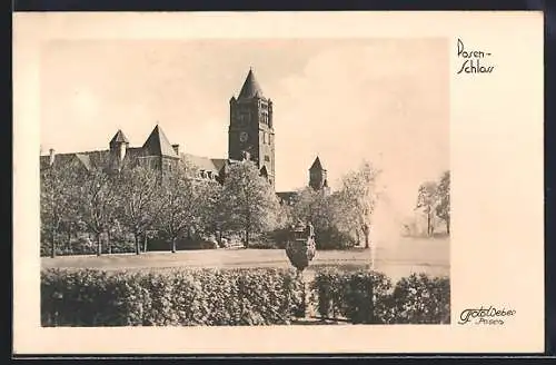 AK Posen / Poznan, Schloss mit Fontaine