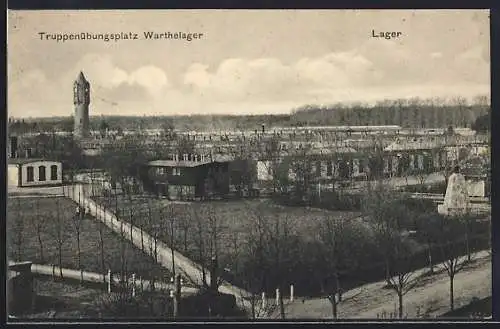 AK Truppenübungsplatz Warthelager, Lager mit Wasserturm aus der Vogelschau