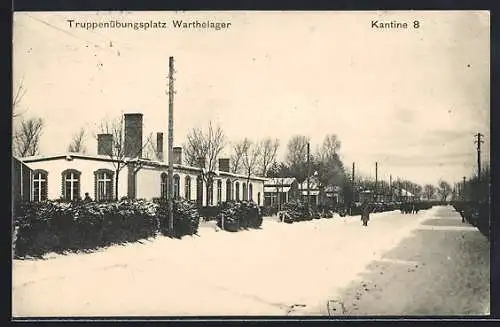 AK Warthelager, Truppenübungsplatz, Kantine 8 im Winter