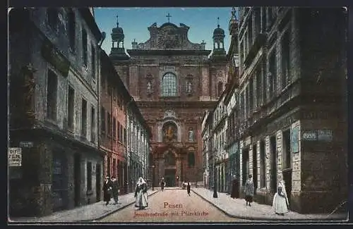 AK Posen, Jesuitenstrasse mit Pfarrkirche