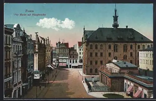 AK Posen / Poznan, Alter Markt mit Hauptwache, Litfasssäule