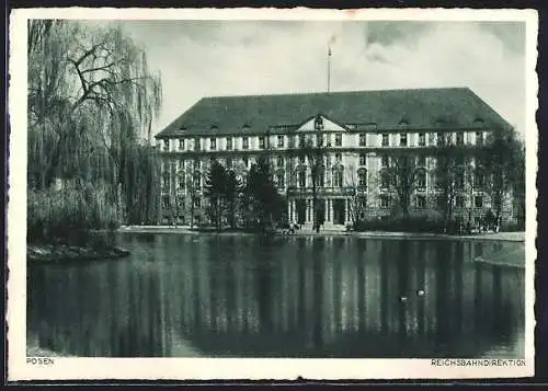 AK Posen, Reichsbahndirektion, vom Wasser gesehen