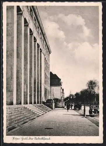 AK Posen, Haus der Arbeitsfront, Teilansicht mit Strasse