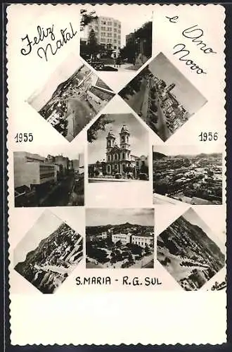 AK Santa Maria /Rio Grande do Sul, Kirche, Strassenpartie, Ortspartie, Festtagsgruss 1955-1956
