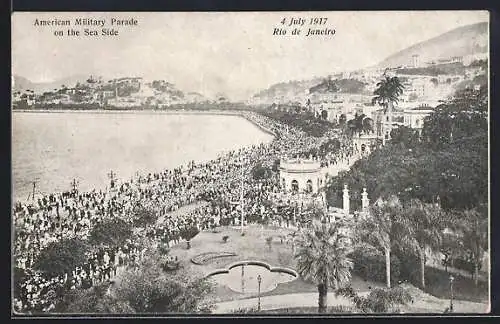 AK Rio de Janeiro, American Military Parade on the Sea Side 4 July 1917