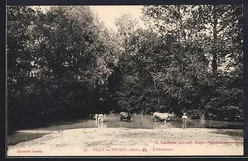 AK Villy-en-Trodes, L`Abreuvoir avec des vaches au bord de l`eau