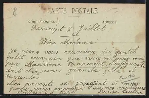 AK Ramerupt, Rue du Moulin et vue sur l`église en arrière-plan