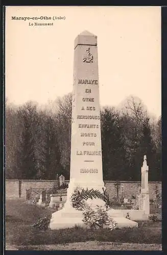 AK Maraye-en-Othe, Le Monument aux morts de la Grande Guerre