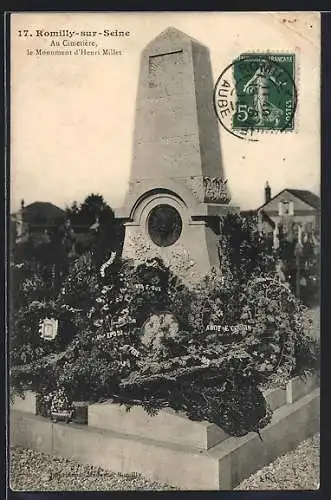 AK Romilly-sur-Seine, Au Cimetière, le Monument d`Henri Millet