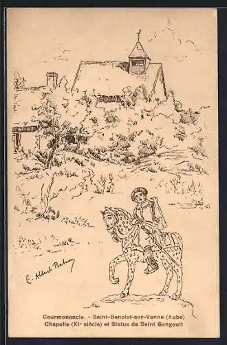 AK Saint-Benoist-sur-Vanne, Chapelle du XIe siècle et Statue de Saint Gengoult