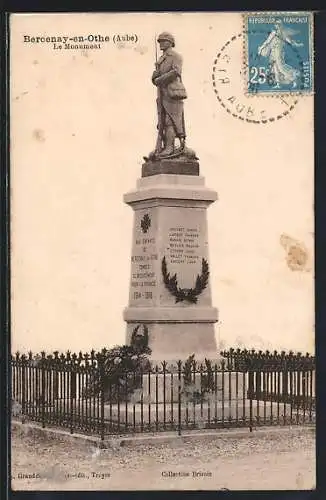 AK Bercenay-en-Othe, Le Monument commémoratif de la Première Guerre mondiale
