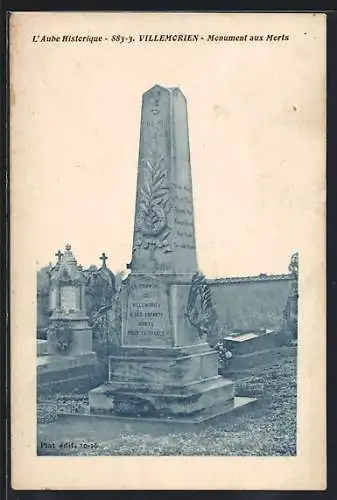 AK Villemorien, Monument aux Morts dans le cimetière