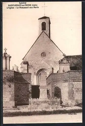 AK Saint-Benoît-sur-Seine, L`Église, Le Monument aux Morts