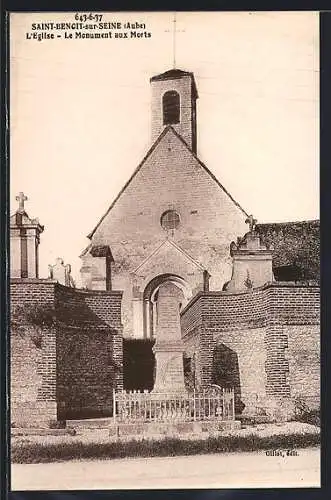 AK Saint-Benoît-sur-Seine, L`Église, Le Monument aux Morts