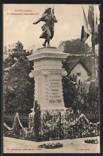 AK Payns, Le Monument commémoratif des enfants morts pour la France 1914-1918