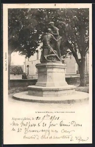 AK Nogent-sur-Seine, Statue L`Amour filial d`Alfred Boucher dans un parc