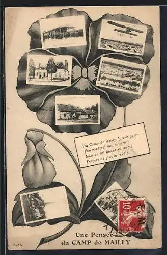 AK Mailly, Une pensée du Camp de Mailly avec vues diverses