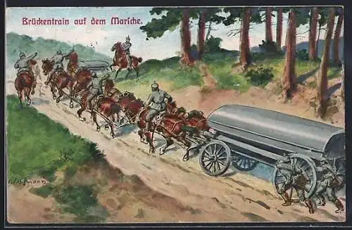 Künstler-AK Ad. Hoffmann: Brückentrain auf dem Marsche