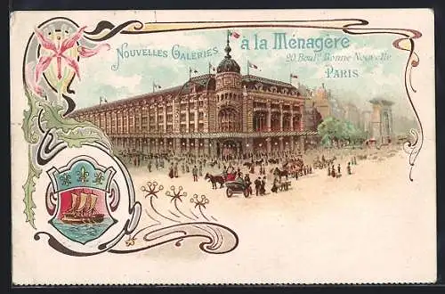 Lithographie Paris, Nouvelle Galeries à la Ménagére, Wappen