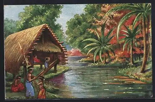 Künstler-AK Neumecklenburg, Landschaftspartie